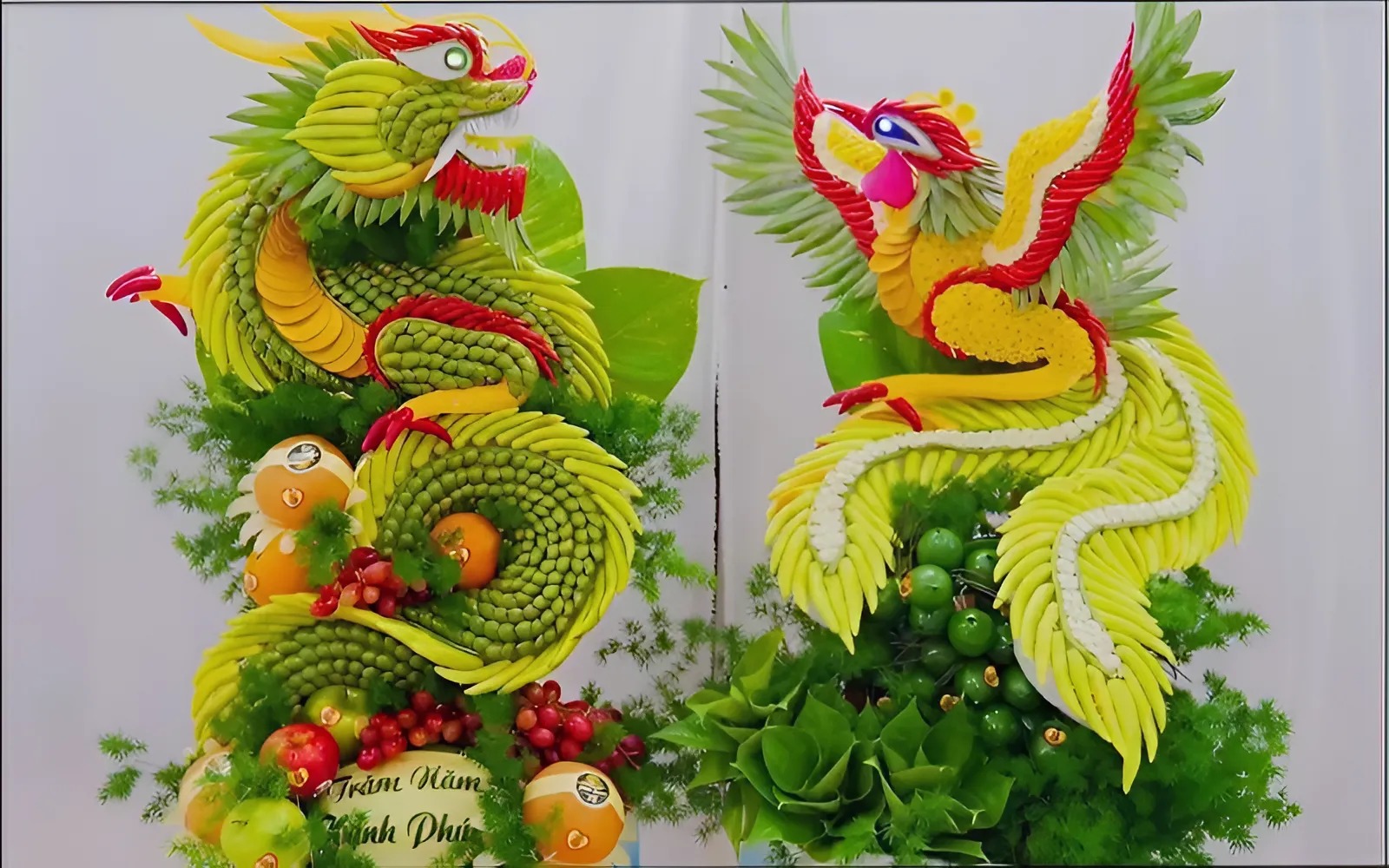 Mâm trầu cau kết hình rồng phượng cho lễ cưới