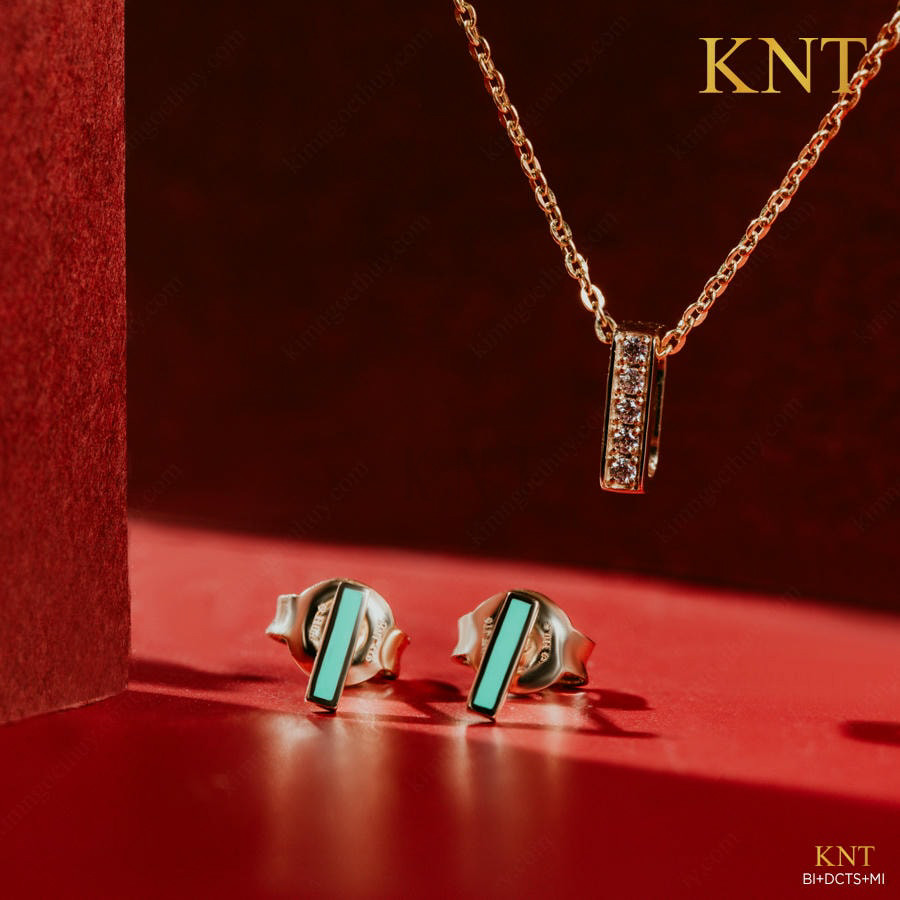 Bông tai chữ I Sea La Vie phủ sứ xanh - Thiết kế độc quyền