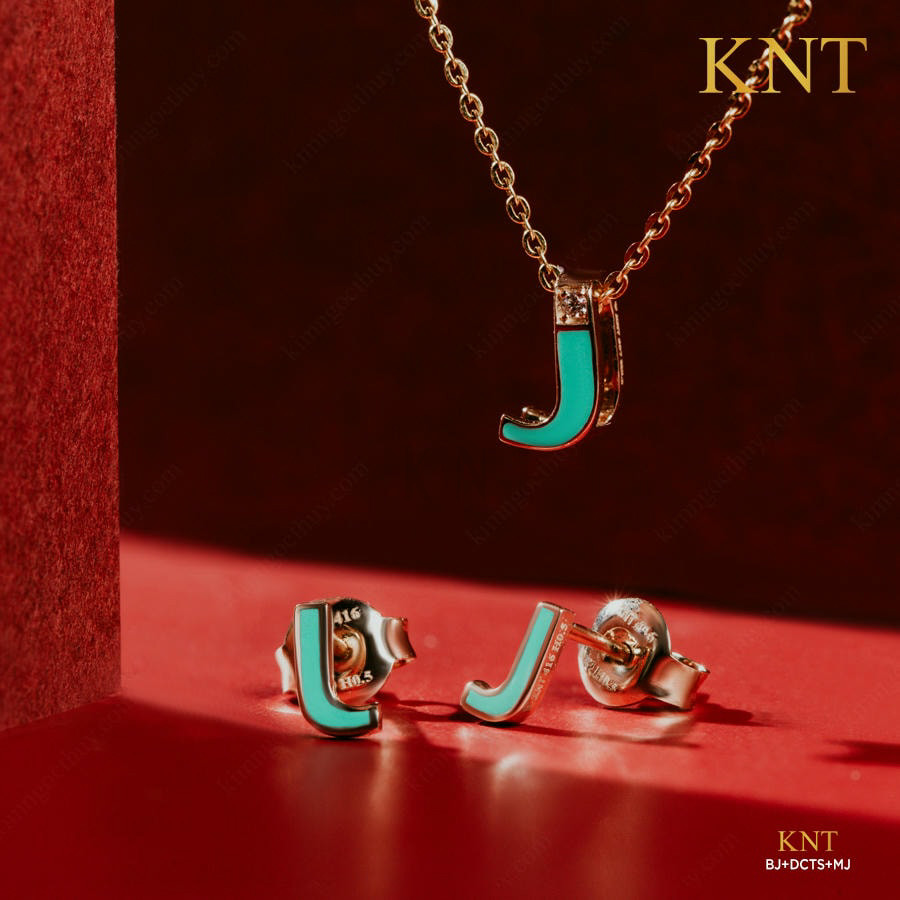 Bông tai chữ J Sea La Vie phủ sứ xanh - Phong cách trẻ trung