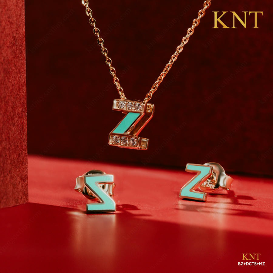 Bông tai Sea La Vie chữ Z - BZ phủ sứ xanh, thiết kế độc quyền