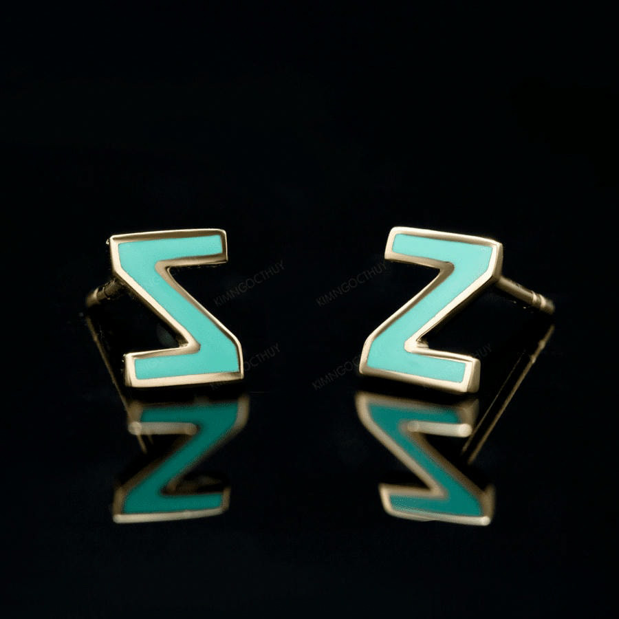 Bông tai Sea La Vie chữ Z - BZ phủ sứ xanh - Thiết kế độc quyền