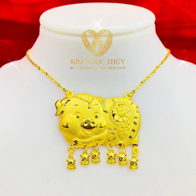 Dây Chuyền Heo 3 Chỉ Chạm Rồng Phụng: Trang Sức Cưới Vàng 24K