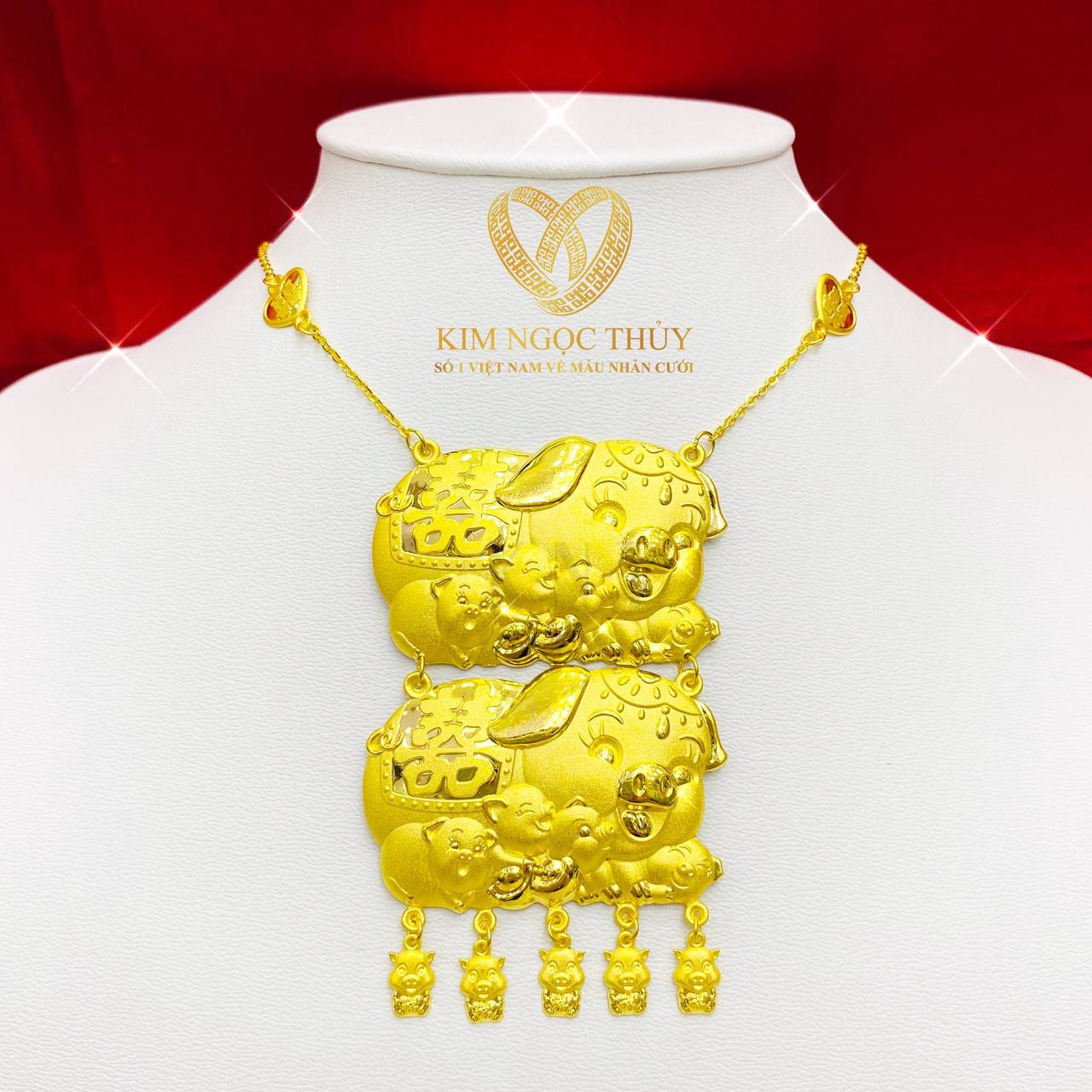 Dây chuyền heo 2 chỉ: Thiết kế tinh xảo, chạm rồng phụng đẳng cấp