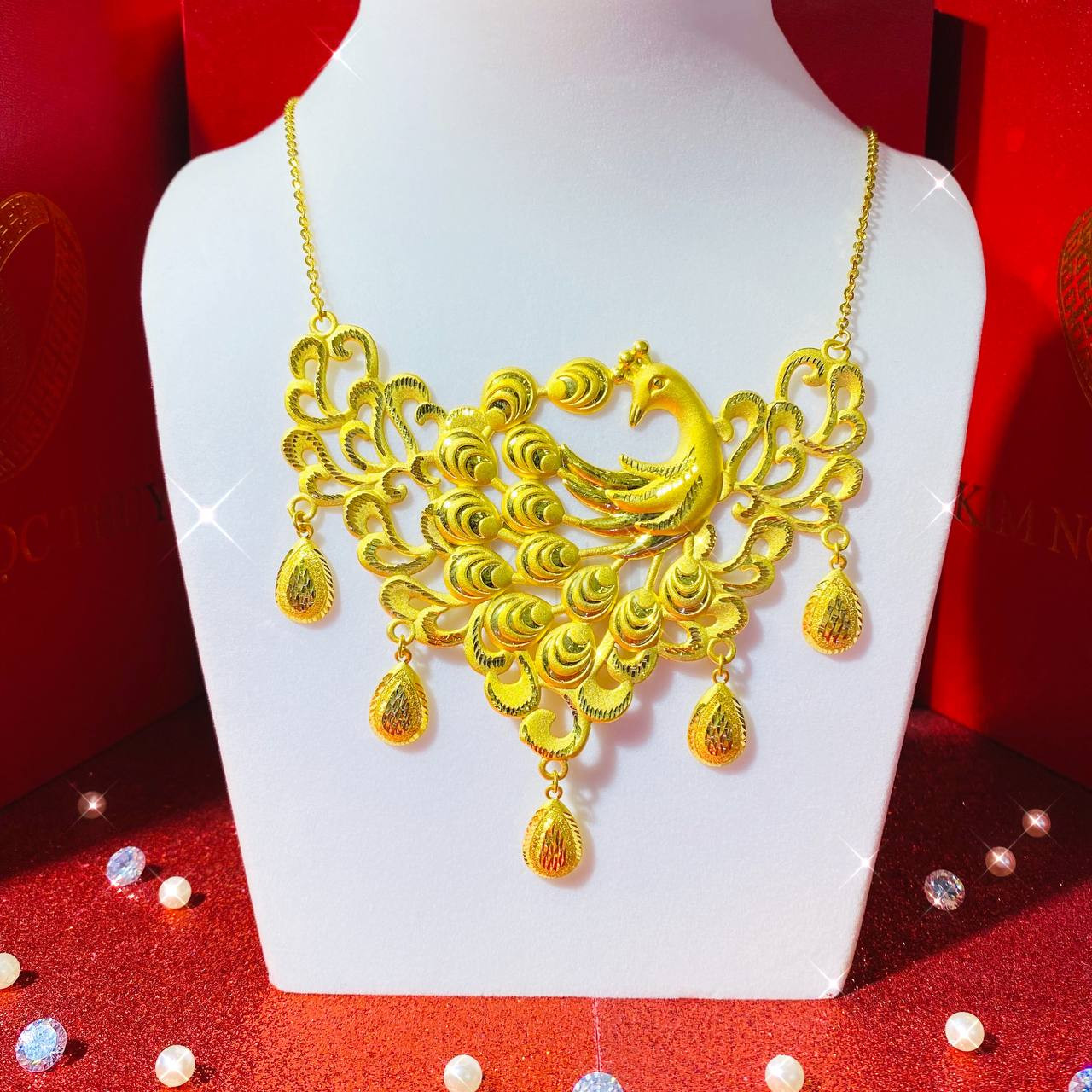 Dây chuyền cưới vàng 24K hình Long Phụng sum vầy