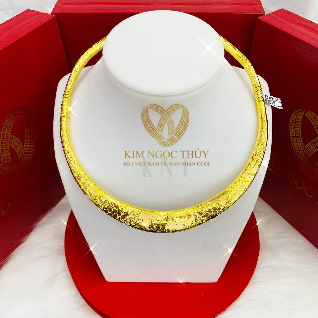 Kiềng 2 chỉ chạm rồng phụng hoa văn: Nét đẹp truyền thống và sang trọng cho cô dâu