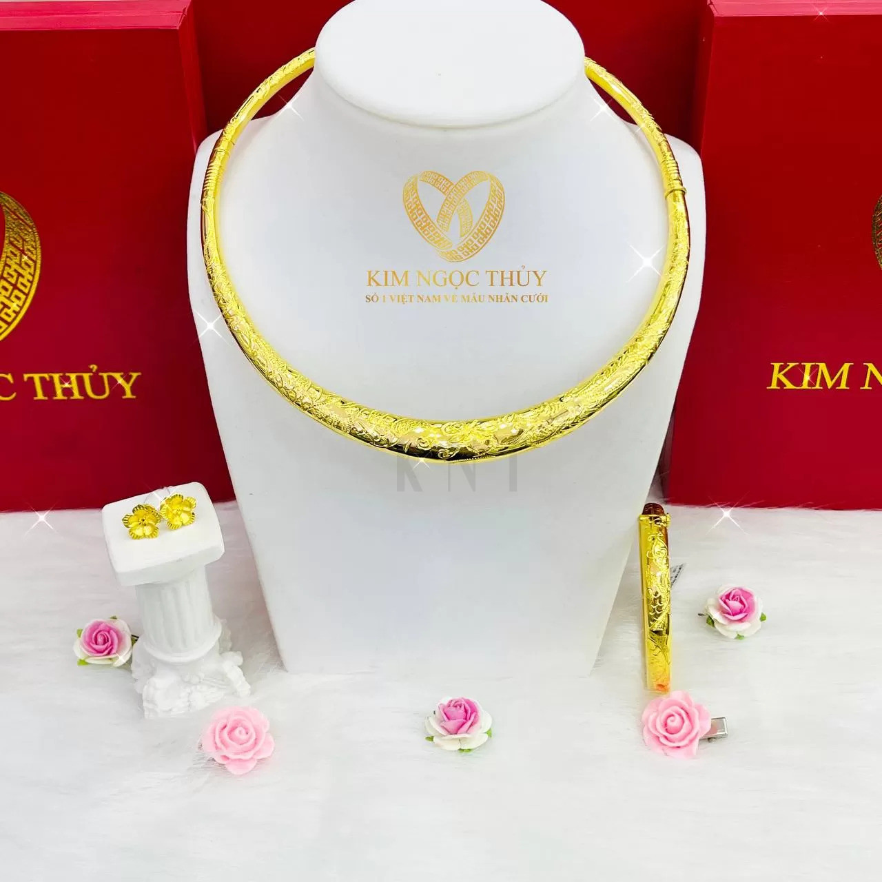 Bộ trang sức cưới 3.5 chỉ, nữ trang cưới vàng 24K cao cấp