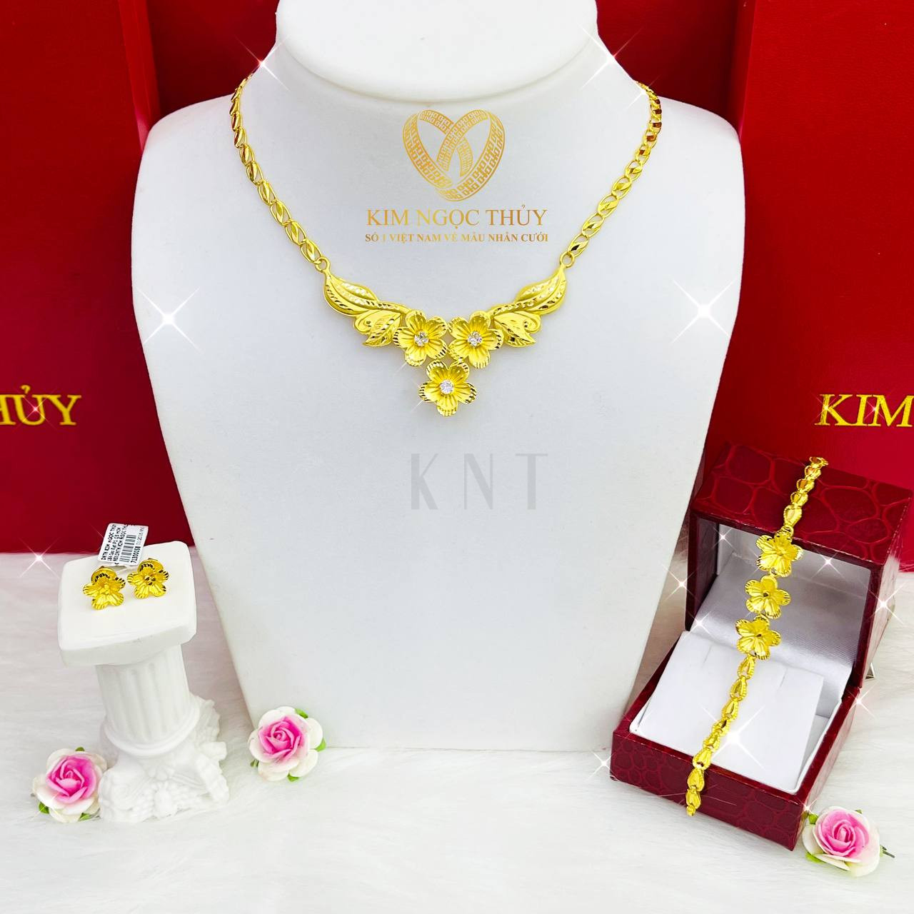 Bộ trang sức cưới 3.5 chỉ, nữ trang cưới vàng 24K cao cấp, tinh xảo