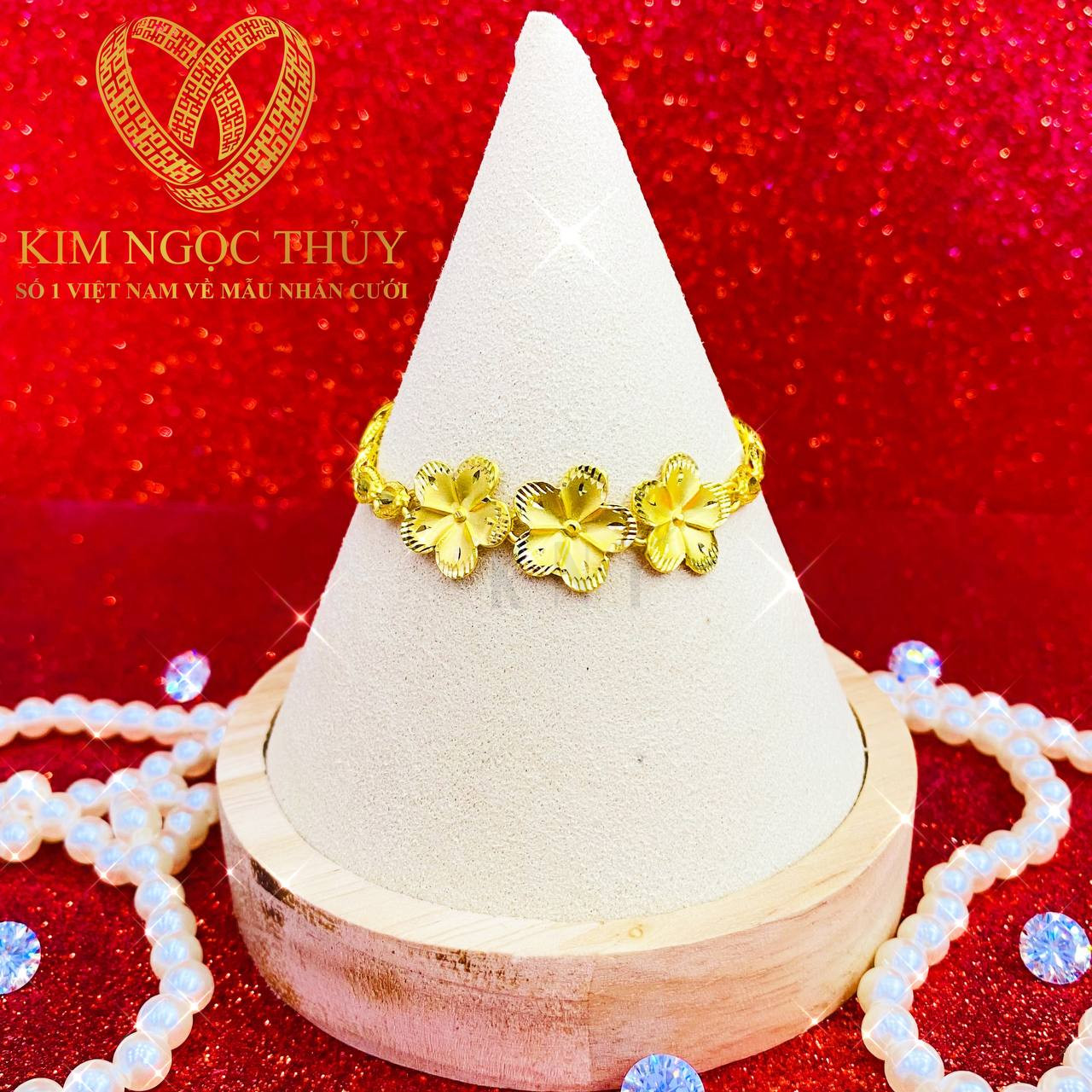 Lắc tay 1 chỉ hình hoa tinh tế, tinh sảo