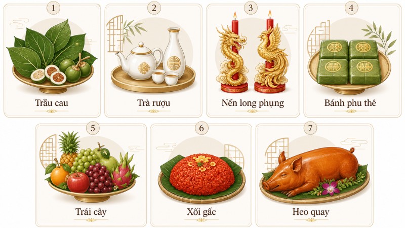 Một số lễ vật phổ biến trong mâm quả đám hỏi miền Nam