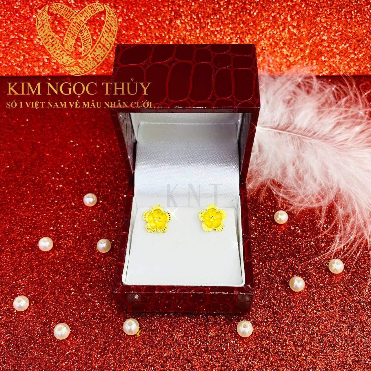 Bông tai hoa mai 5P vàng 24K Kim Ngọc Thủy