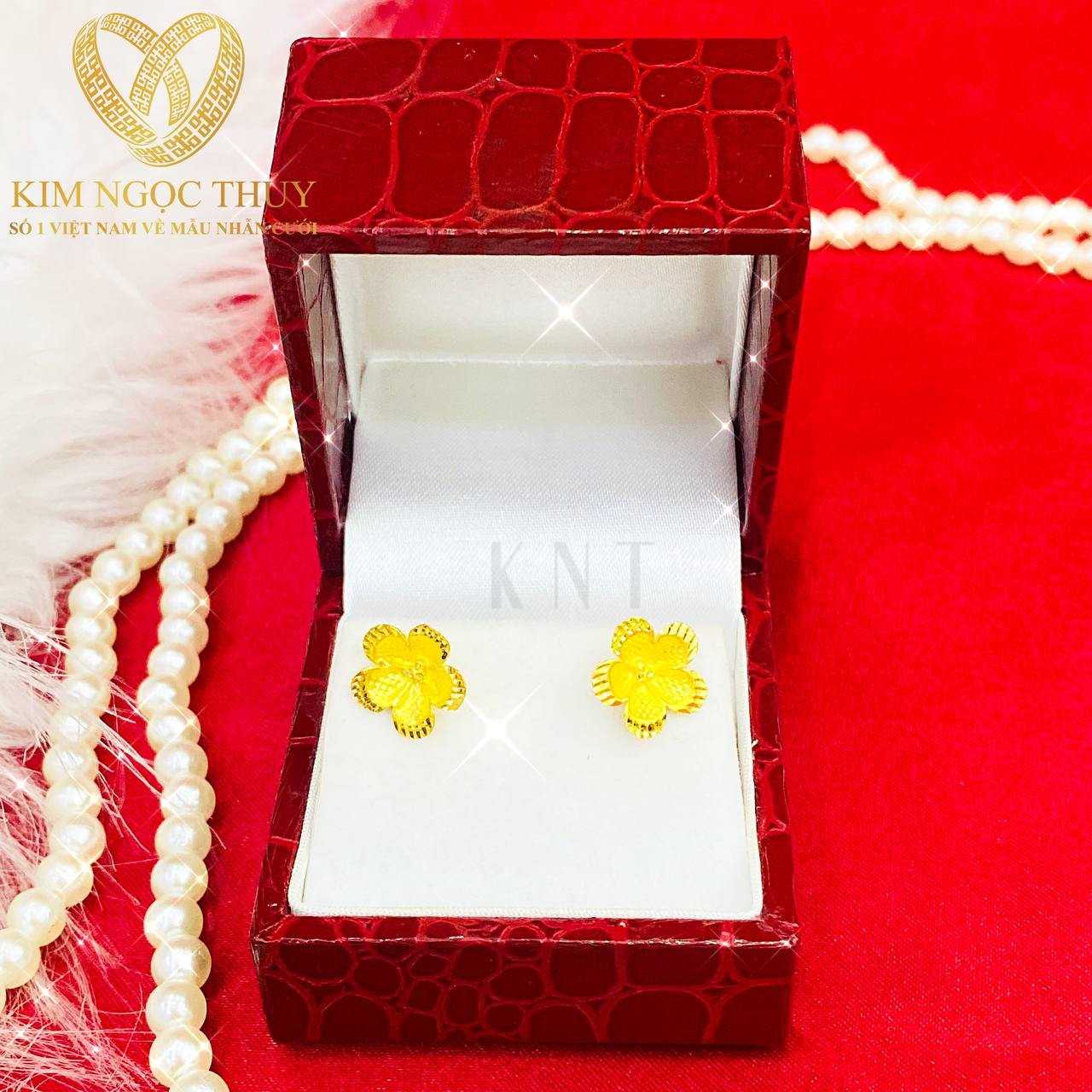 Bông tai hoa mai 5P vàng 24K: Trang sức cưới hoàn hảo, mang ý nghĩa may mắn