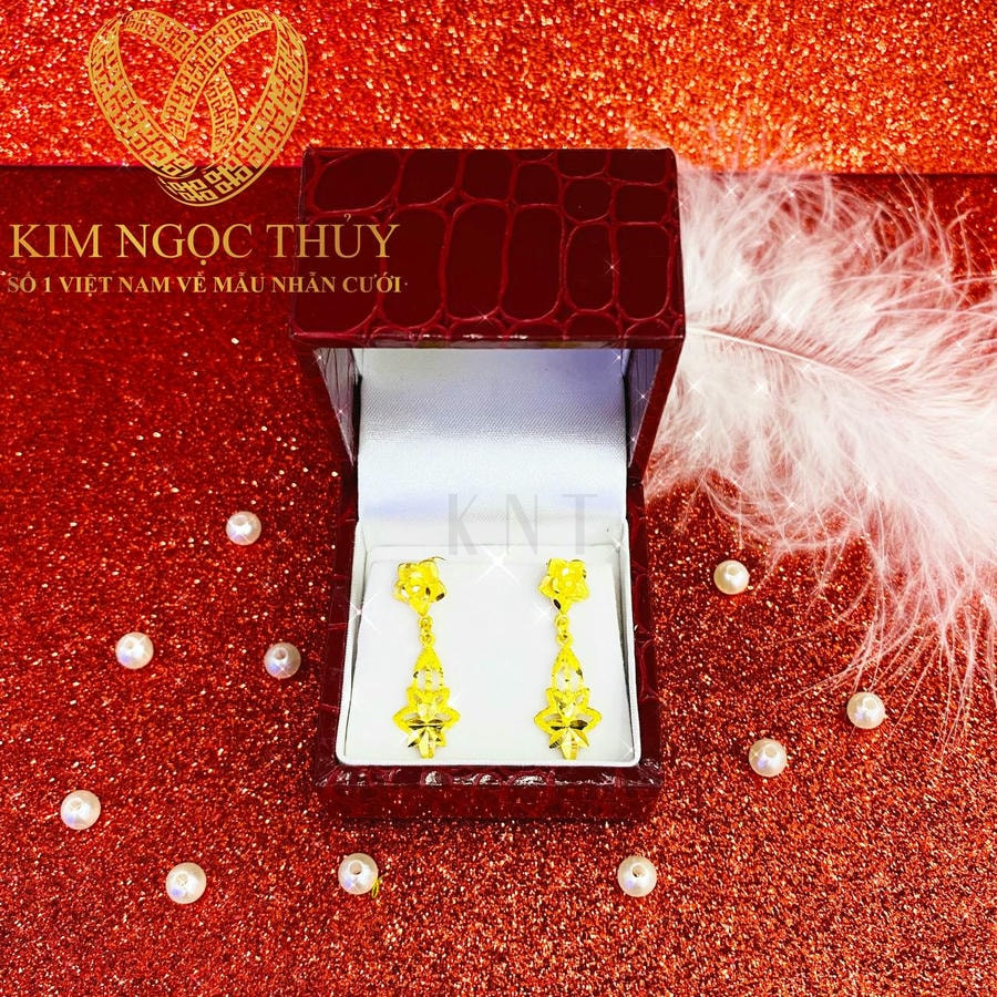 Tô điểm vẻ đẹp rạng ngời trong ngày cưới với bông tai Hoa Mai Long Phụng vàng 24K