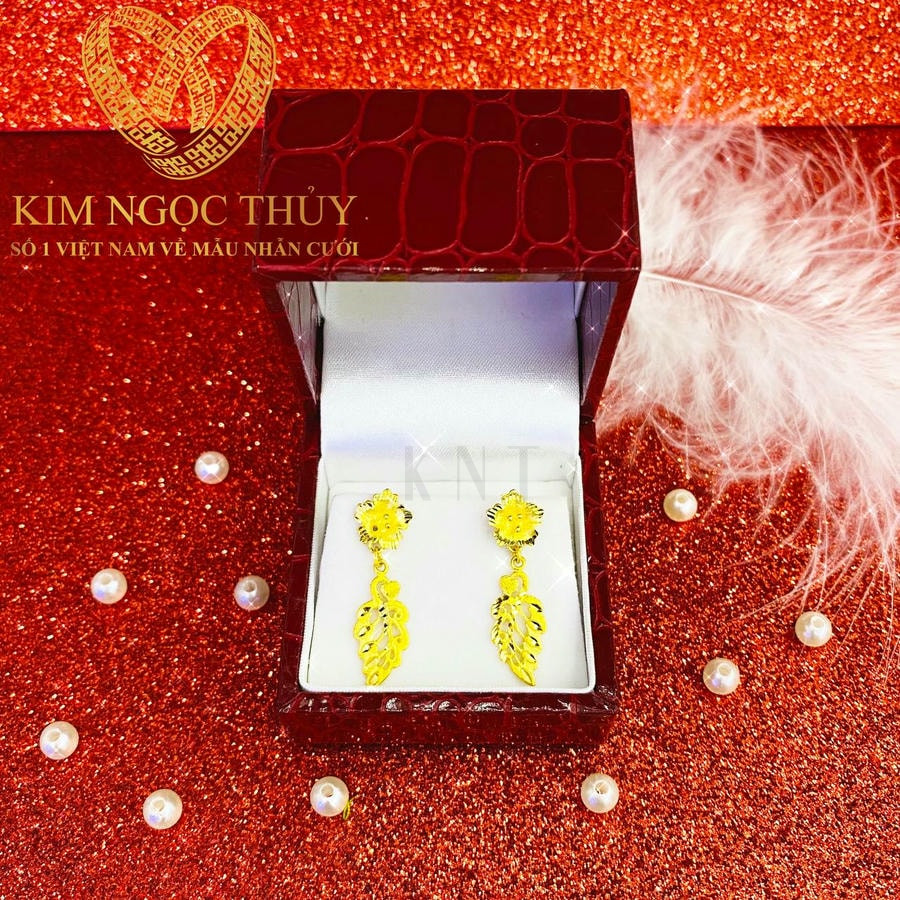 Bông tai Hoa Mai Long Phụng: Thiết kế tôn ten, họa tiết long phụng sang trọng