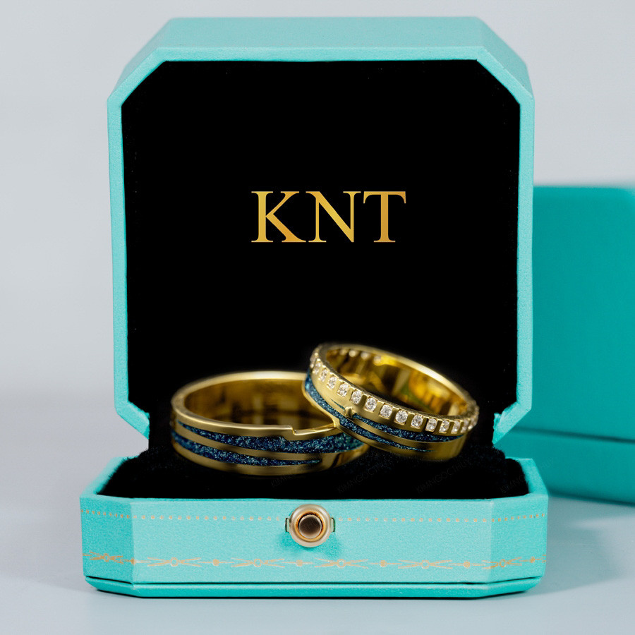 Nhẫn cưới Galaxy K8 nhẫn nam viền xanh ánh kim độc đáo