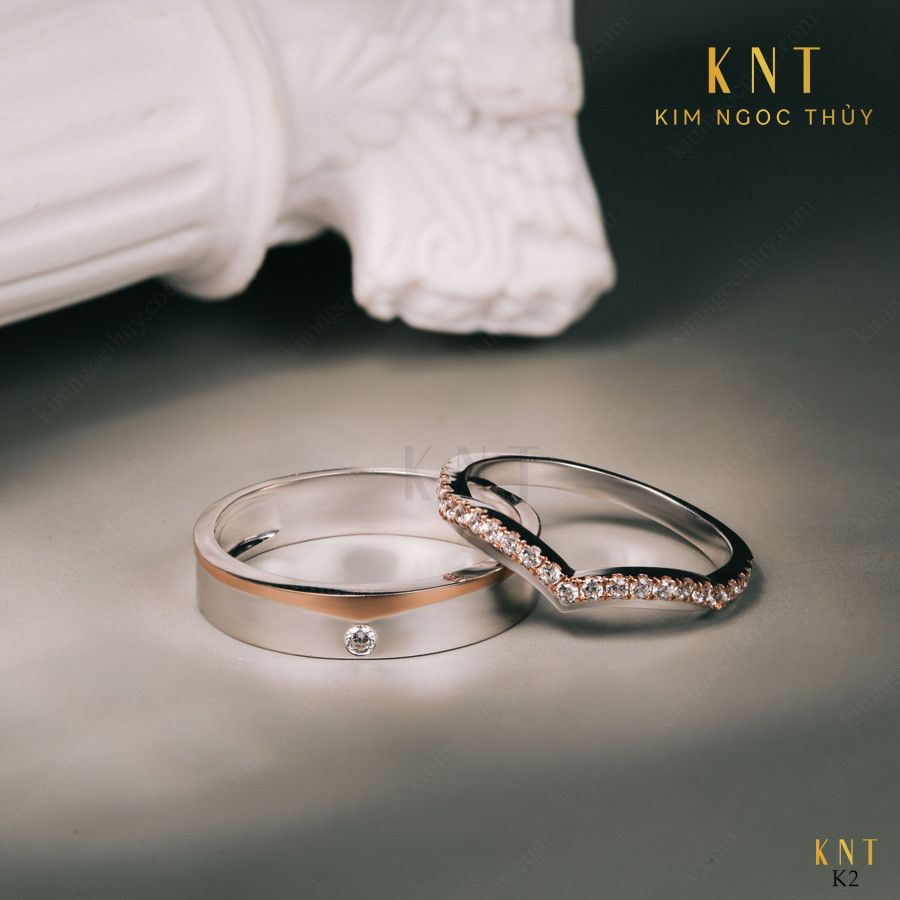 Nhẫn cưới K2 đính đá sang trọng và tinh tế