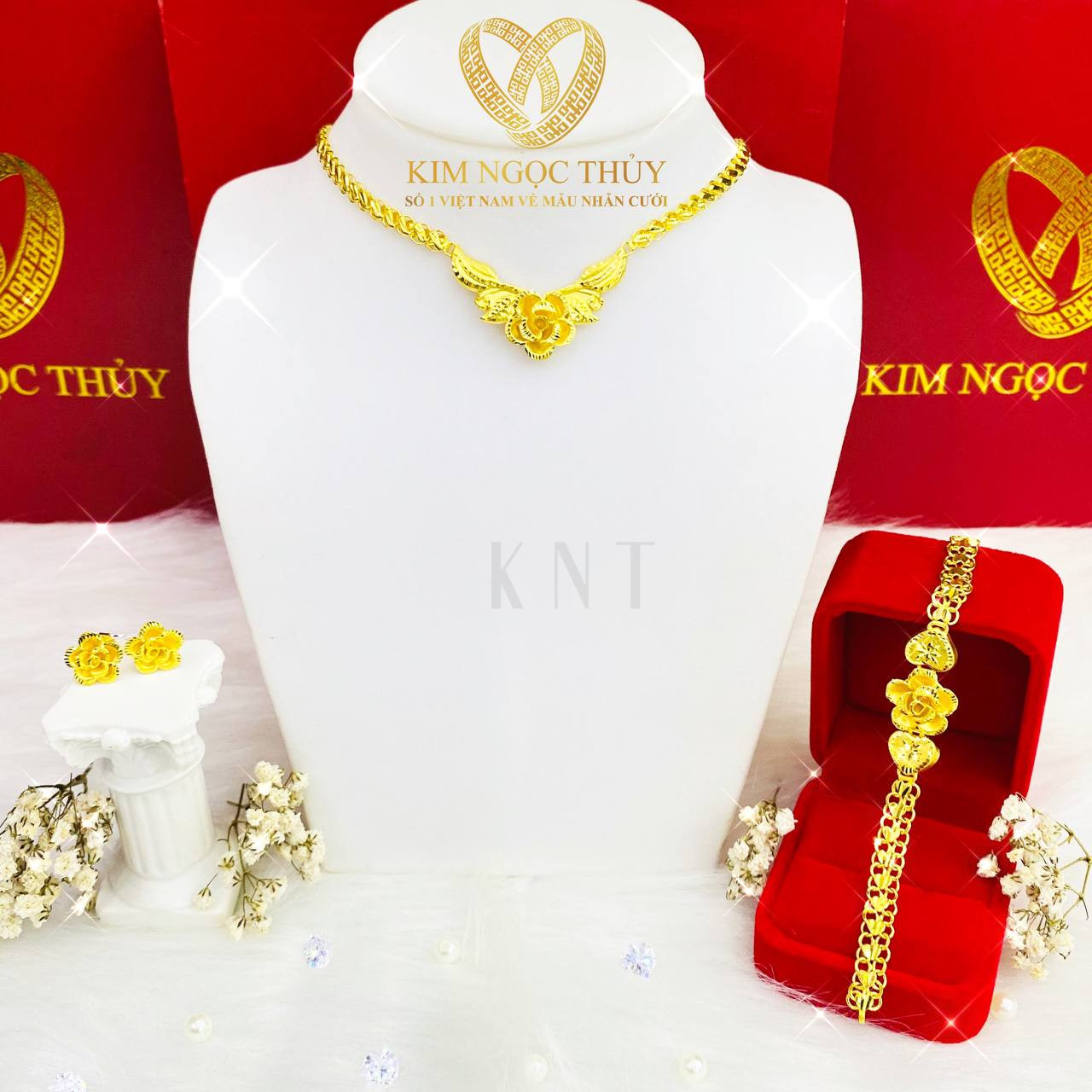 Bộ trang sức cưới 5 chỉ, nữ trang cưới vàng 24K tinh xảo cho cô dâu ngày cưới