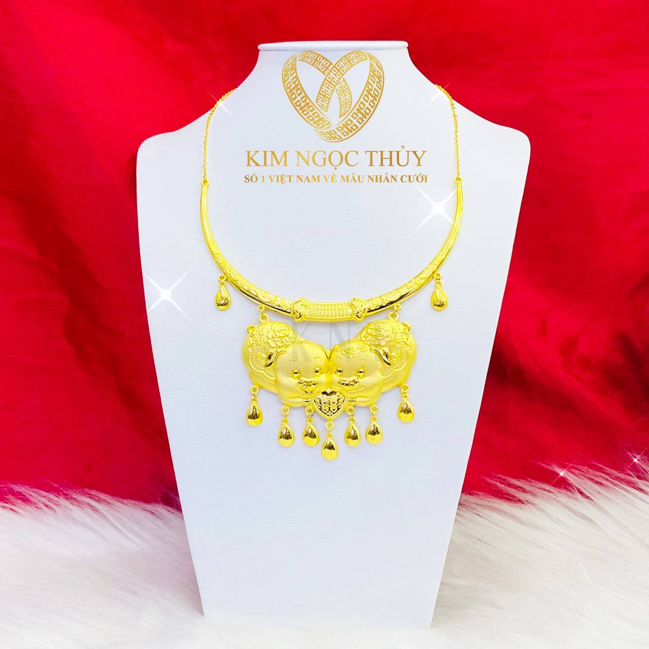 Dây chuyền kiềng cổ heo Long Phụng: Thiết kế tinh xảo, sang trọng cho cô dâu