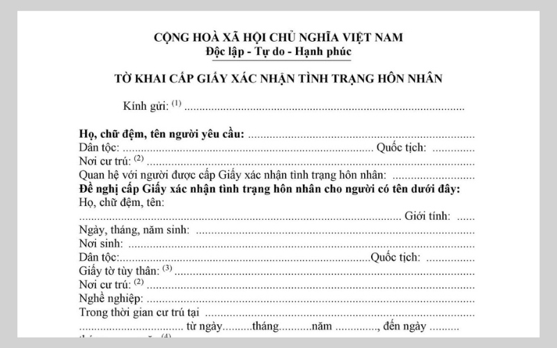 Mẫu giấy xác nhận độc thân.