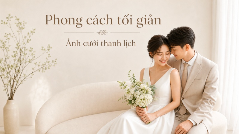 Ảnh cưới Hàn Quốc tối giản với bố cục sáng và biểu cảm mềm