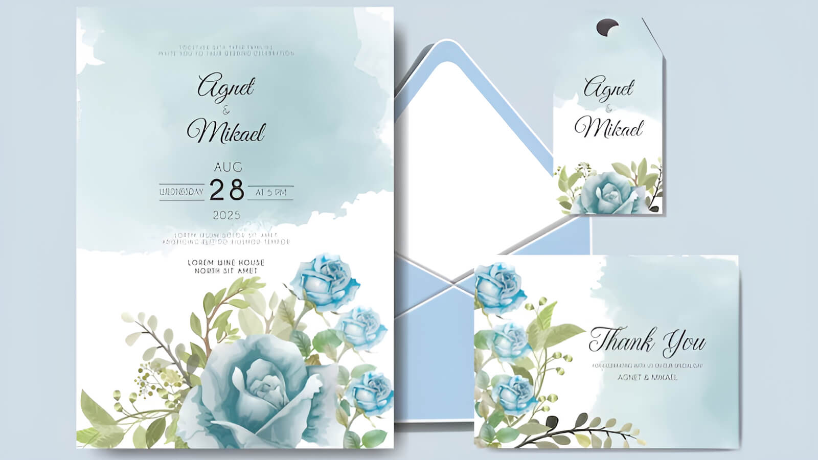 Thiệp cưới họa tiết hoa lá lãng mạn, tươi tắn