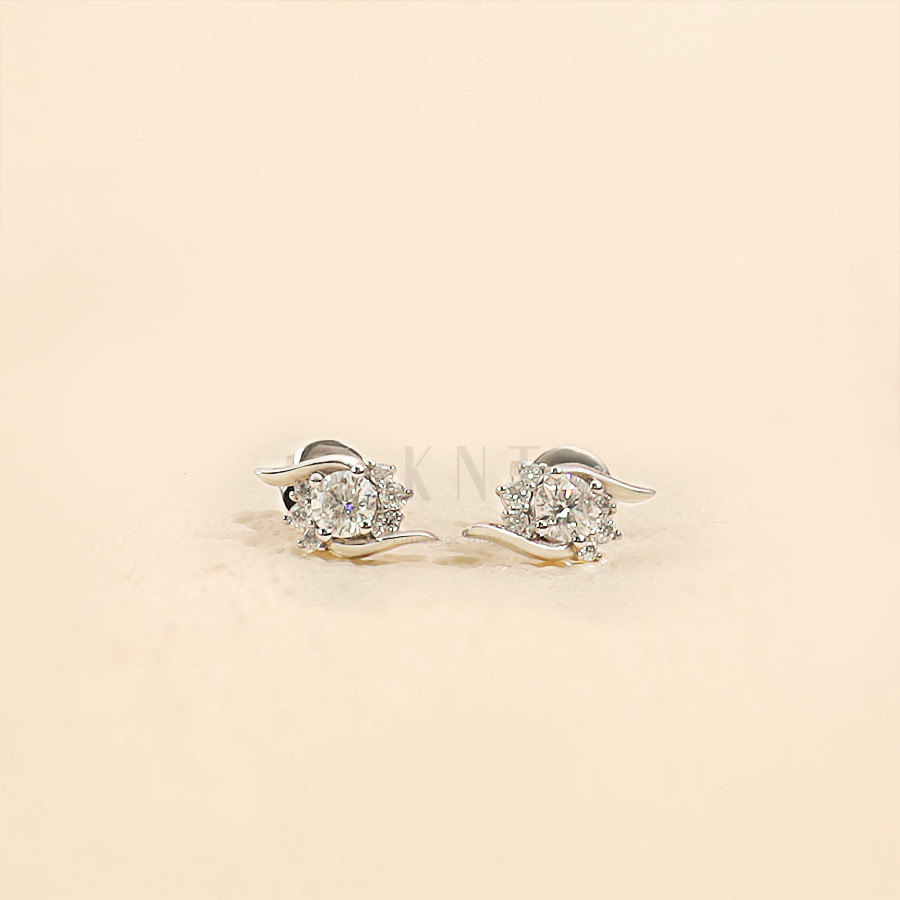 Bông tai cưới B114 thiết kế hoa đồng tâm đá lấp lánh