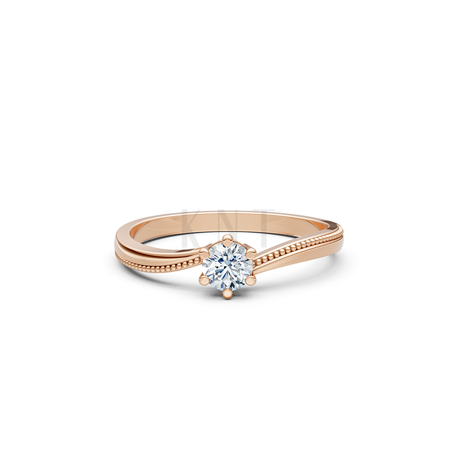 Nhẫn đính hôn R448 màu vàng hồng độc đáo