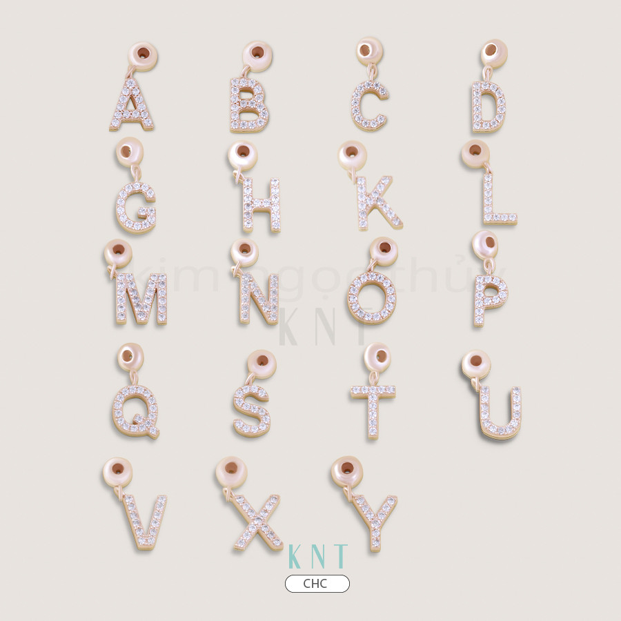 Charm chữ cái chất liệu vàng 10K cao cấp, đính đá ấn lấp lánh