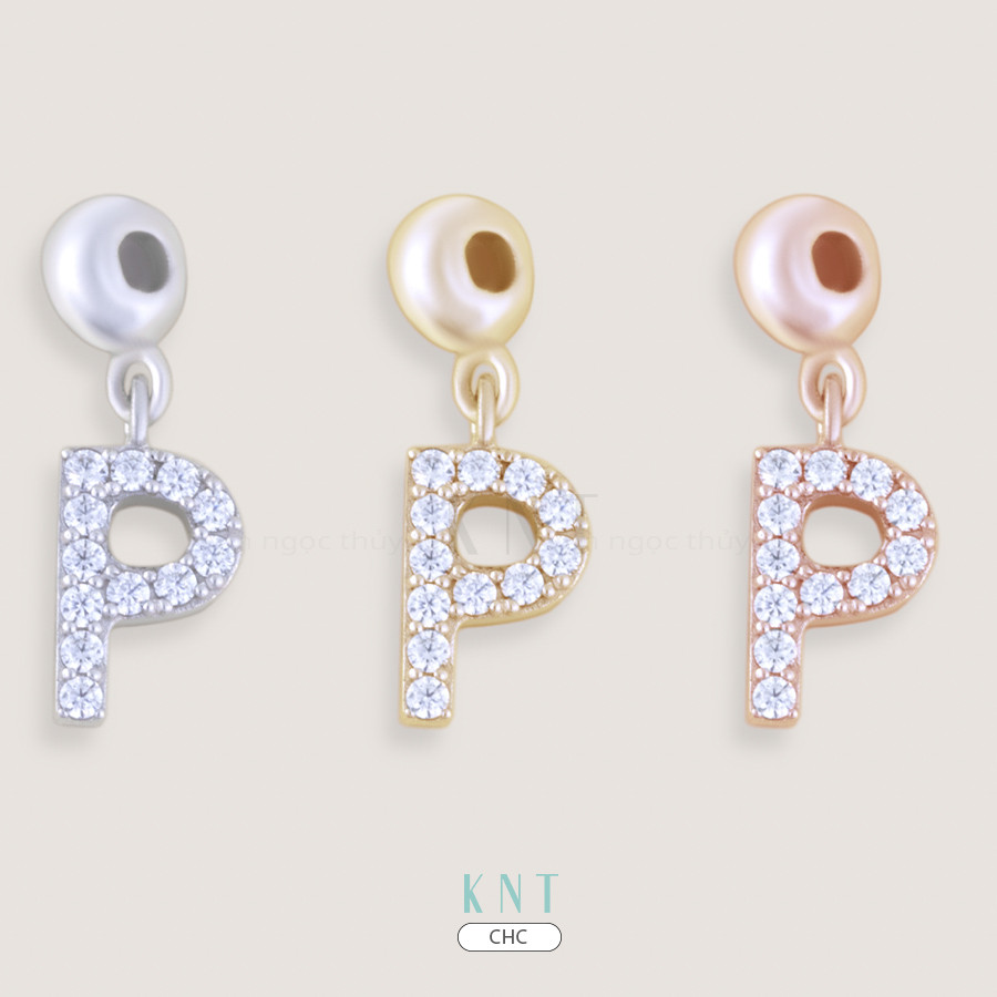 Charm chữ P chất liệu vàng 10K cao cấp, sáng bóng, đính đá nổi bật