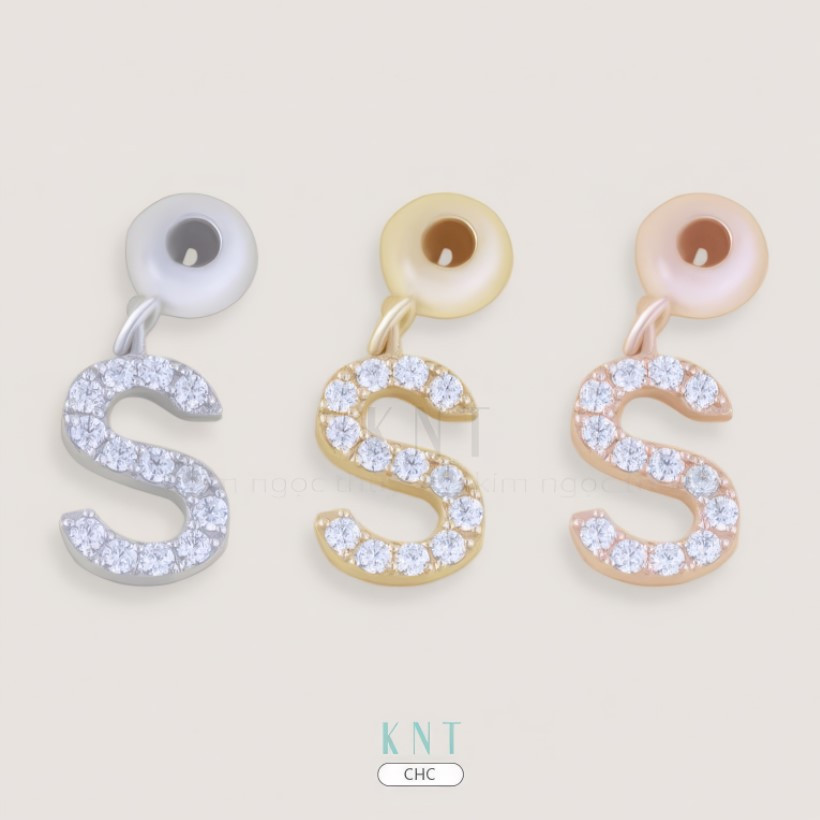 Charm chữ S chất liệu vàng 10K đính đá cao cấp, tinh tế