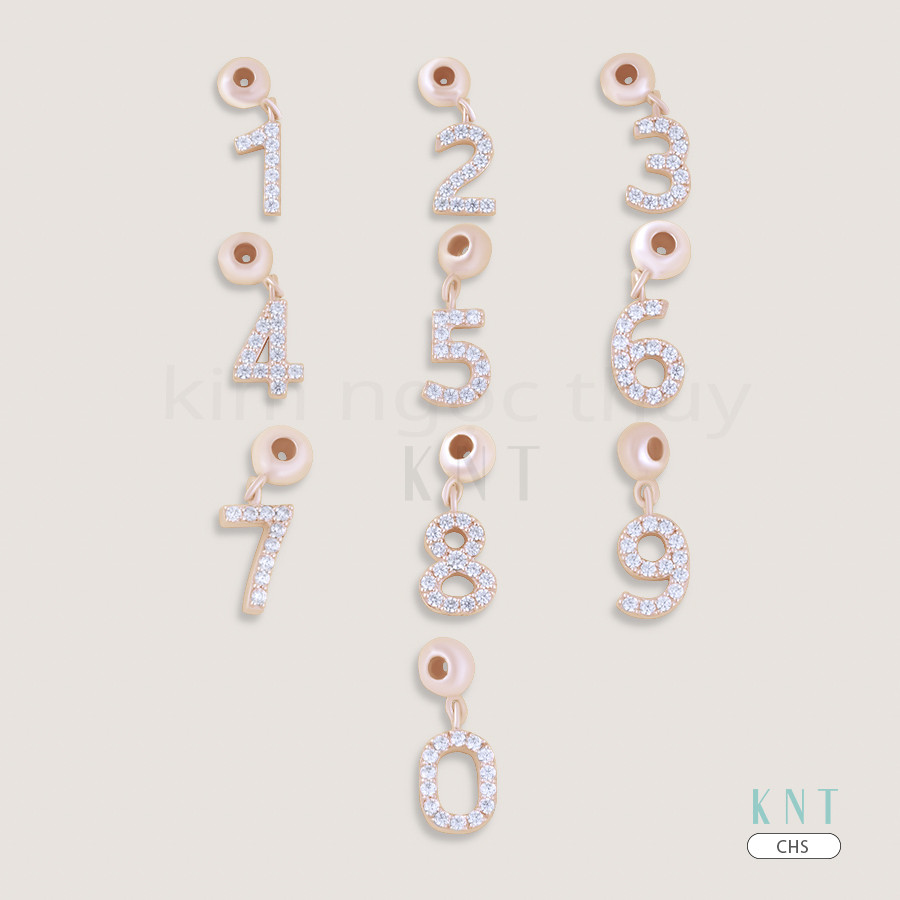 Charm chữ số Kim Ngọc Thủy vàng 10K màu hồng tinh tế, thanh lịch