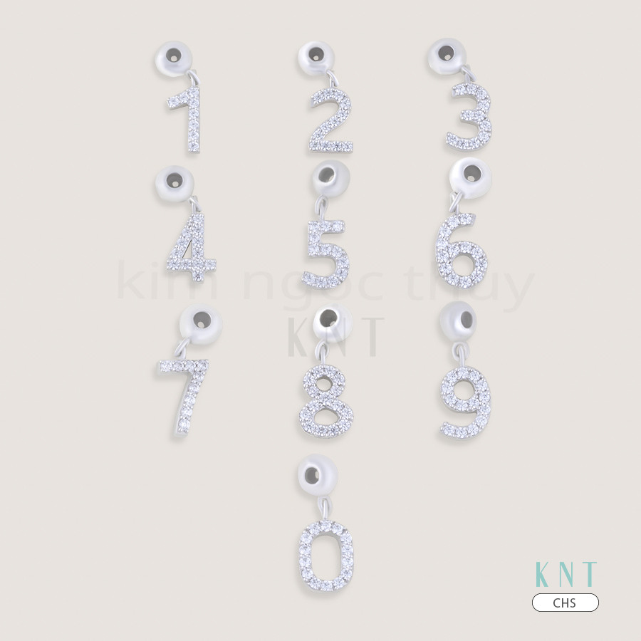 Charm chữ số Kim Ngọc Thủy vàng 10K màu trắng thiết kế tối giản, hiện đại