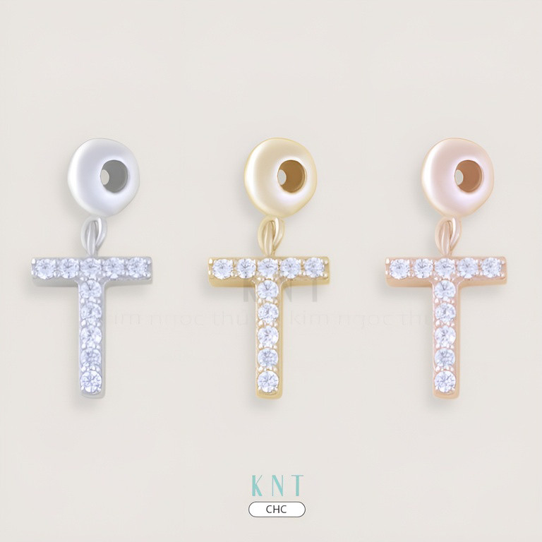 Charm chữ T chất liệu vàng 10K đính đá nổi bật, ấn tượng