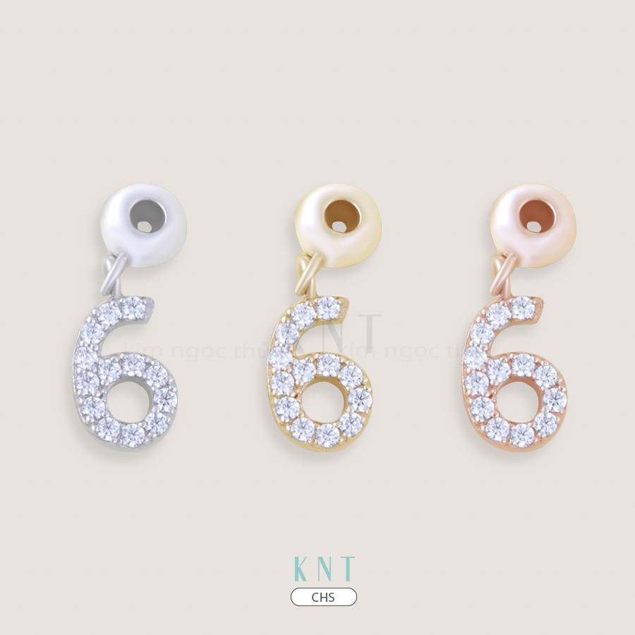 Charm số 6 vàng 10K màu vàng/hồng/trắng, thiết kế tinh tế