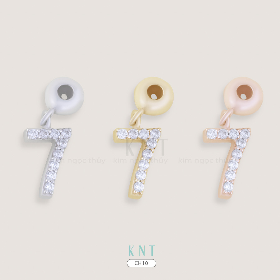 Charm số 7 vàng 10K đính đá cao cấp, thanh lịch, ý nghĩa