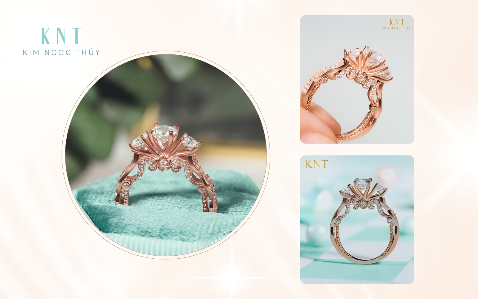 Kiểu dáng Three-stone có ba viên đá được đính trên nhẫn, tượng trưng cho quá khứ, hiện tại và tương lai của tình yêu