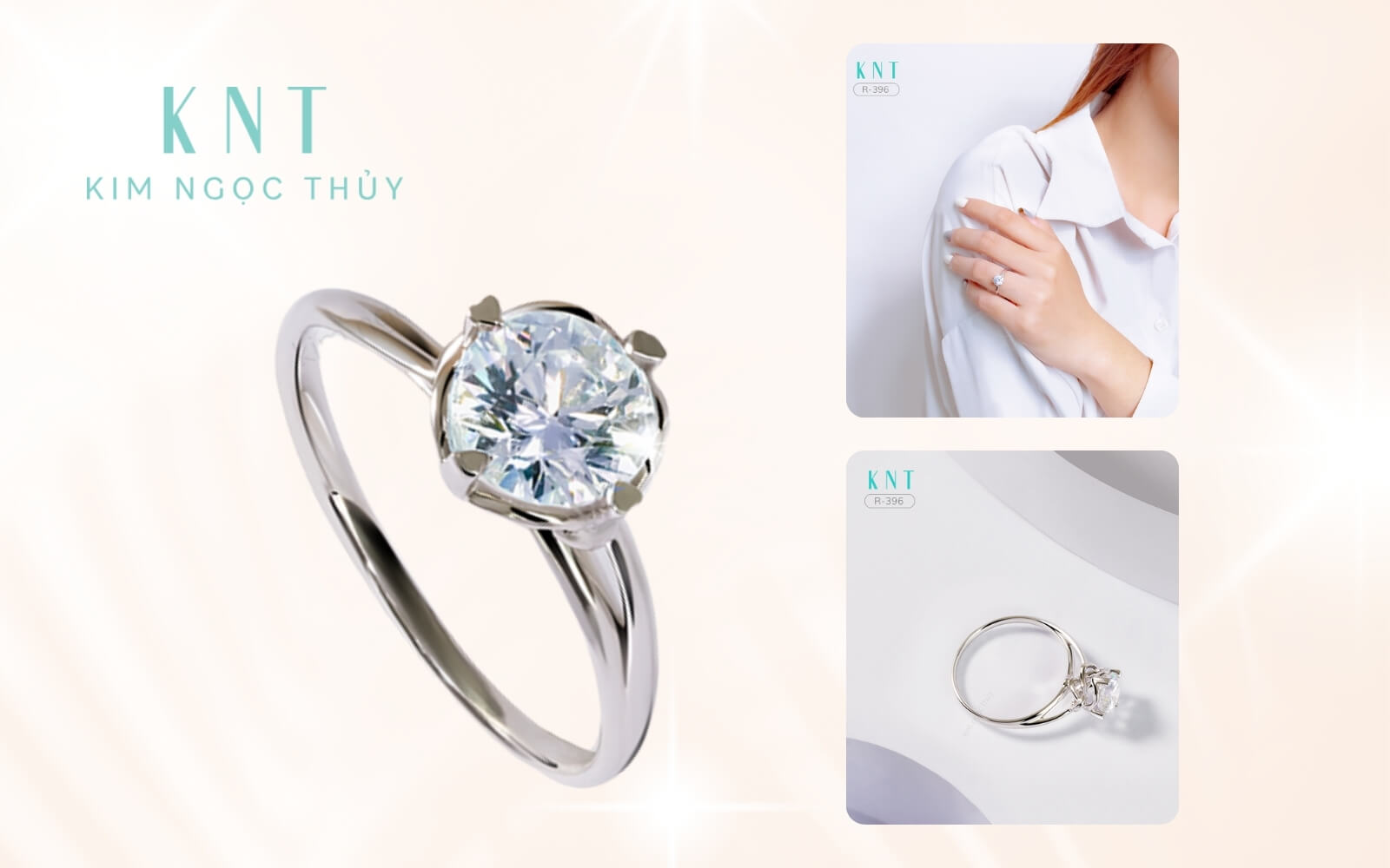 Nhẫn đính hôn thường có thiết kế với một viên đá lớn chủ đạo và các viên đá nhỏ kèm theo (có thể có hoặc không)