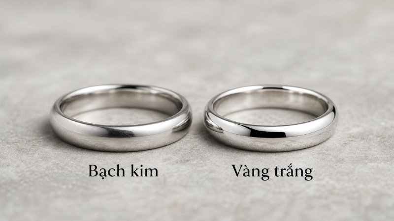 So sánh tông màu bạch kim và vàng trắng dưới cùng điều kiện ánh sáng
