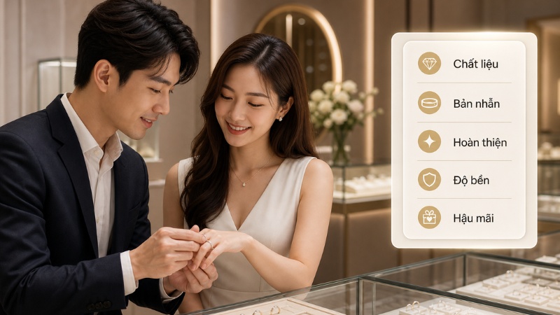 Cặp đôi thử nhẫn cưới tại showroom
