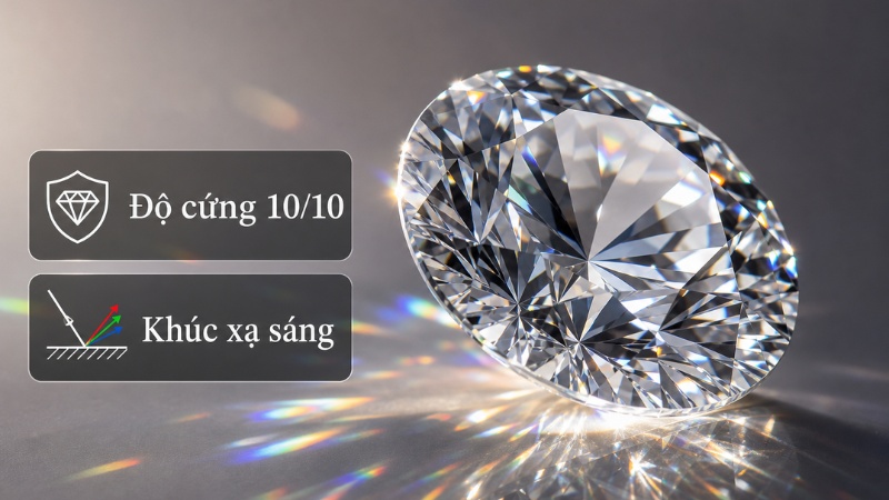 Viên kim cương lấp lánh nhờ khúc xạ và tán sắc ánh sáng