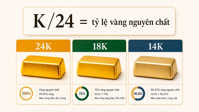 Công thức đổi Karat sang hàm lượng vàng nguyên chất