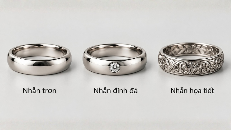 So sánh nhẫn trơn, nhẫn tối giản đính đá và nhẫn họa tiết