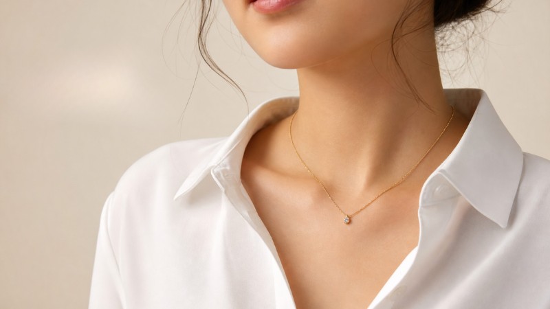 Phối dây chuyền vàng với trang phục công sở tối giản