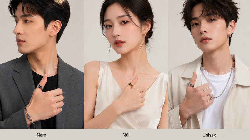 Nam, nữ và người theo phong cách unisex đeo nhẫn ở ngón tay cái