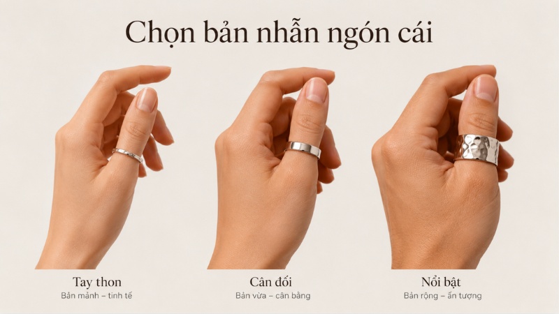 Gợi ý cách chọn bản nhẫn theo dáng tay