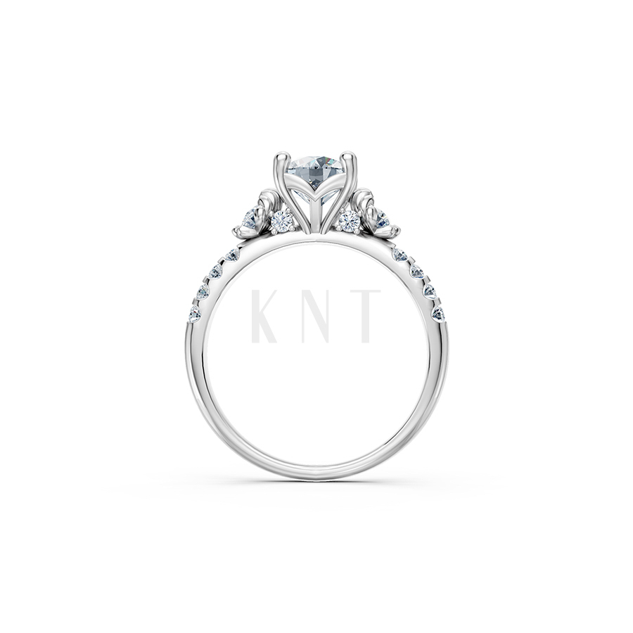 Nhẫn đính hôn R364 đính dải đá tám tinh xảo hai bên