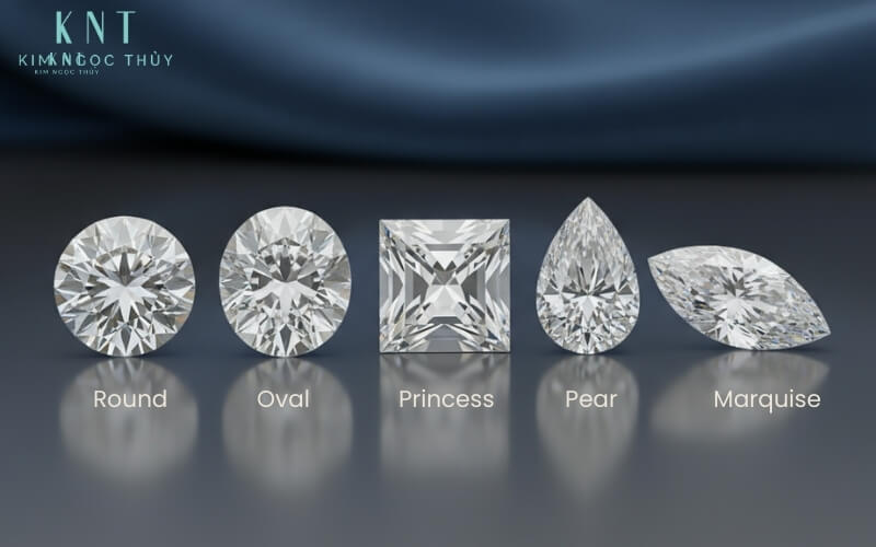 5 viên kim cương hình dáng khác nhau (Round, Oval, Princess, Pear, Marquise)
