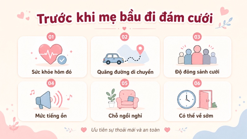 Các yếu tố cần cân nhắc trước khi mẹ bầu đi đám cưới