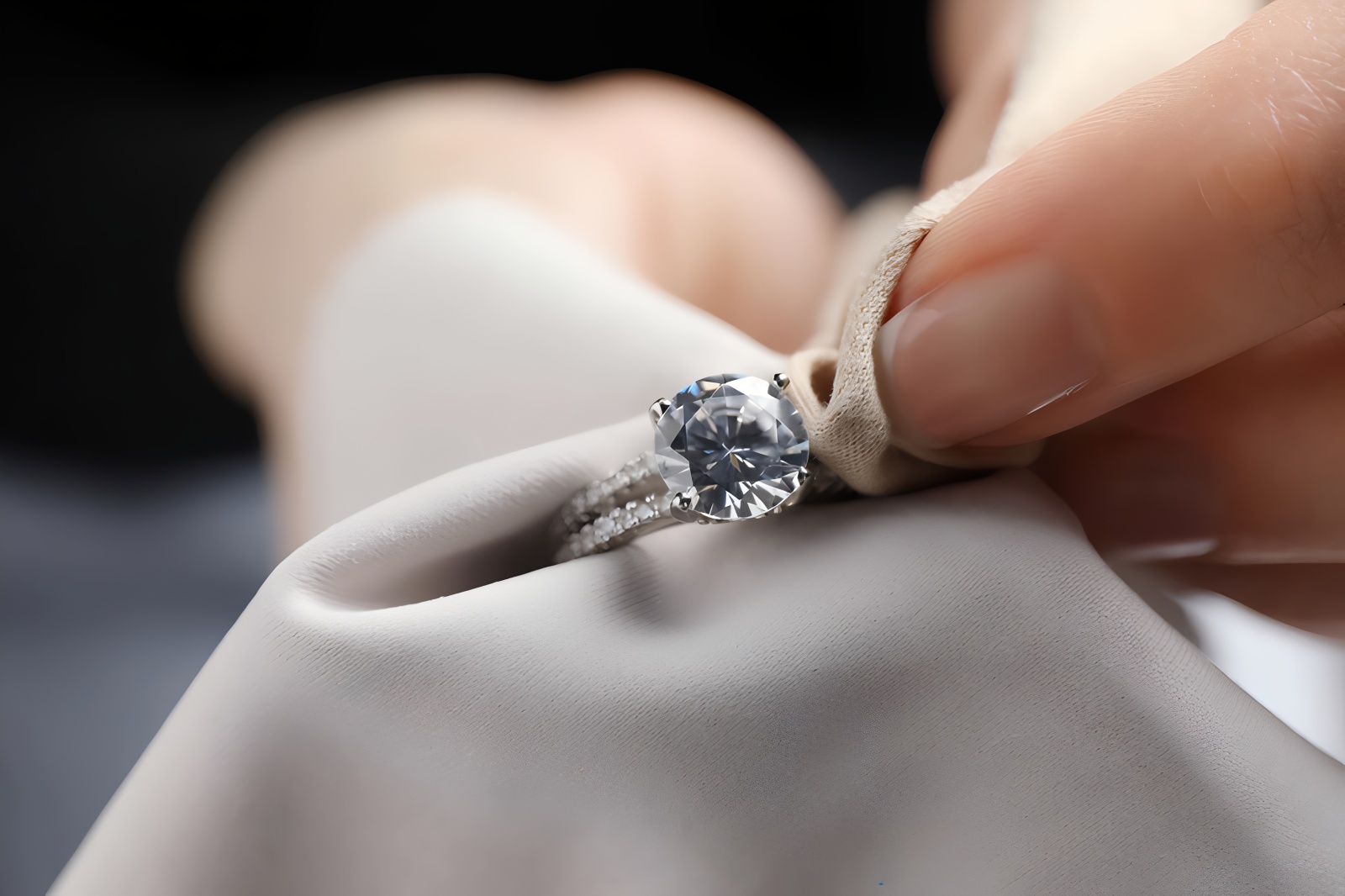 Làm sạch nhẫn vàng CZ tại nhà với dung dịch chuyên dụng.