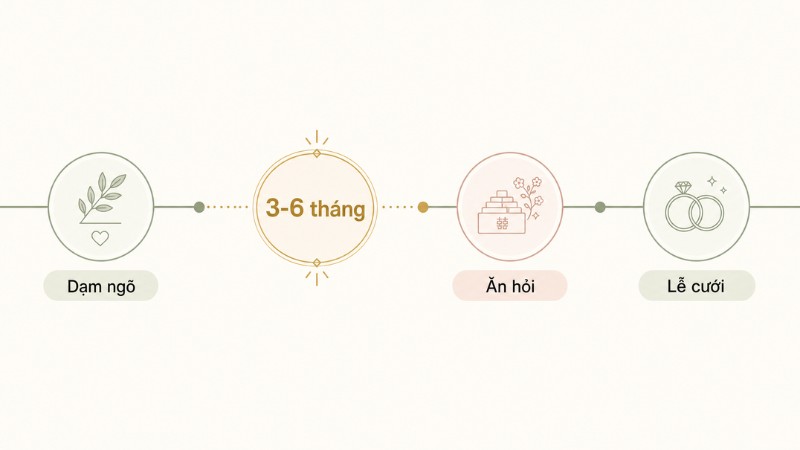 Mốc thời gian lý tưởng nhất để tổ chức lễ dạm ngõ là từ 3 đến 6 tháng trước ngày cưới