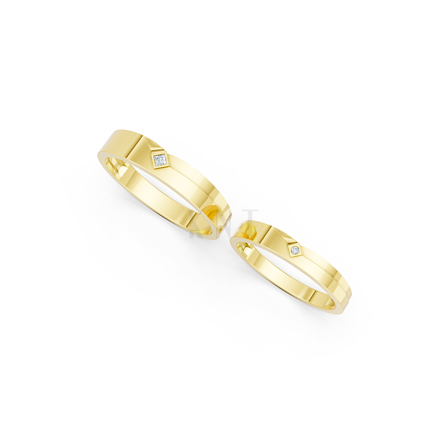 Nhẫn cưới A253 màu Vàng Gold đính đá trắng, thiết kế phá cách, sang trọng